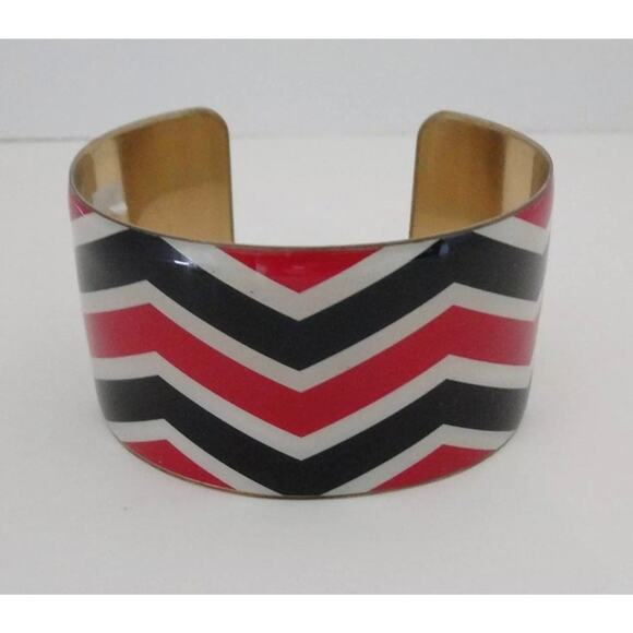 Mud Pie Gold Tone Enamel Cuff Bracelet Red Black - Picture 1 of 2